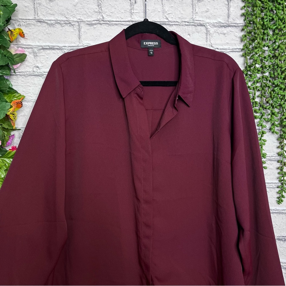 .2/$40express Maroon Red Button Down Collared Blo… - image 5